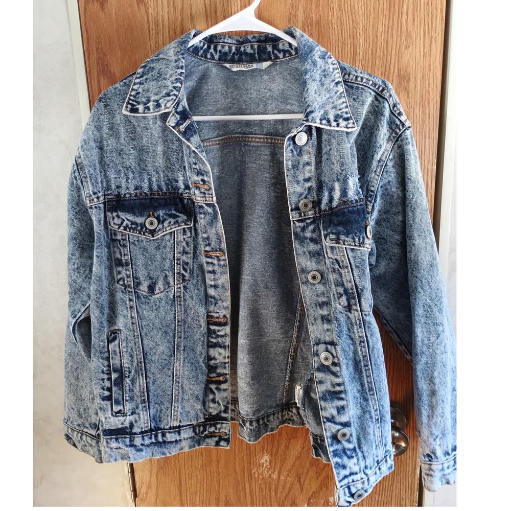 Vintage 90s Acid Wash Denim Jacket Small Oversized Boxy Trucker Grunge Skater